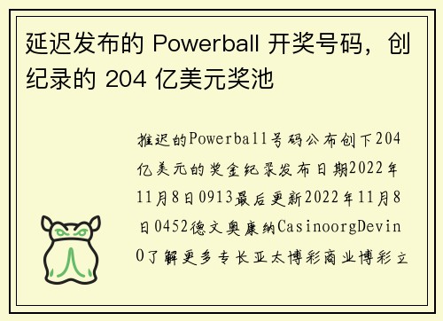 延迟发布的 Powerball 开奖号码，创纪录的 204 亿美元奖池 