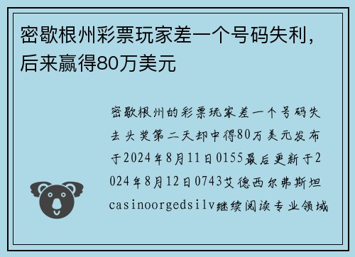 密歇根州彩票玩家差一个号码失利，后来赢得80万美元